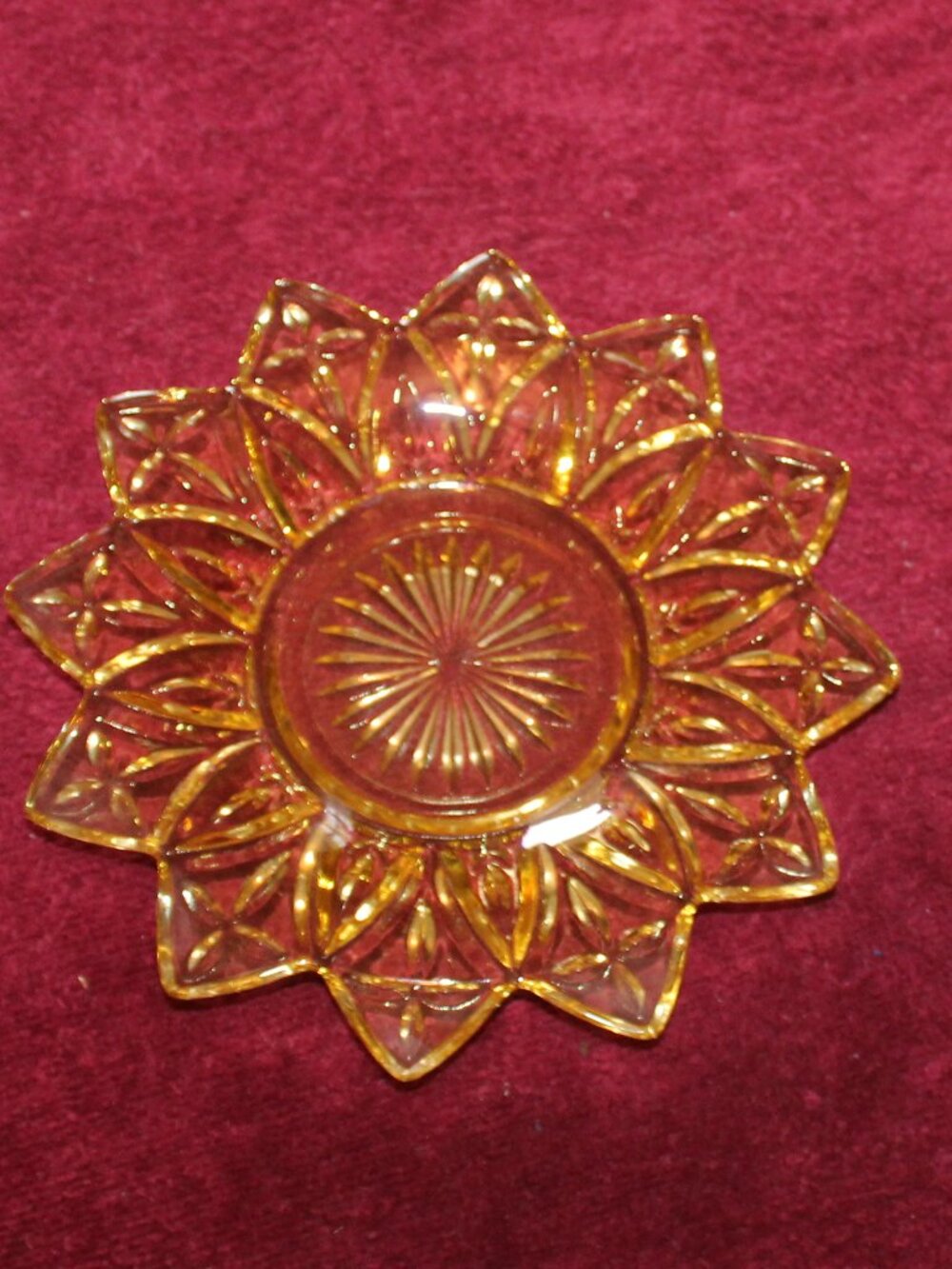 Vintage Federal Glass Amber Flower plate: Collectible Candy or Trinket Dish